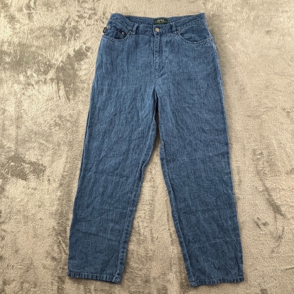 Vintage Lauren Ralph Lauren Petite Linen Pants 12P Blue Denim Look 28" Inseam